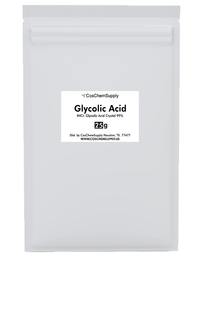 Bulk glycolic acid powder, 99.5%, for fresh batch formulations.