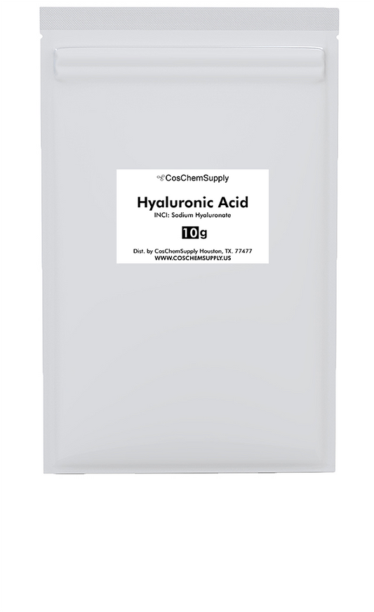 Hyaluronic Acid powder for making serums, holds 1000x its weight in water.