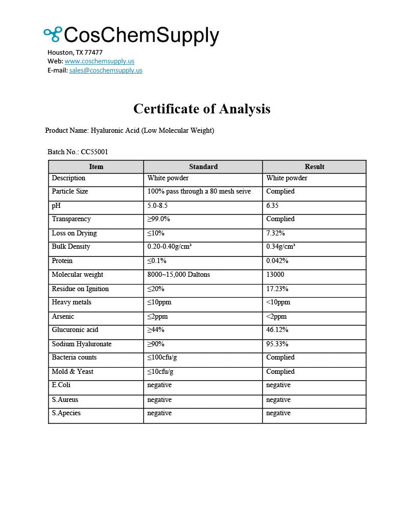 Hyaluronic Acid Powder Low Molecular Weight