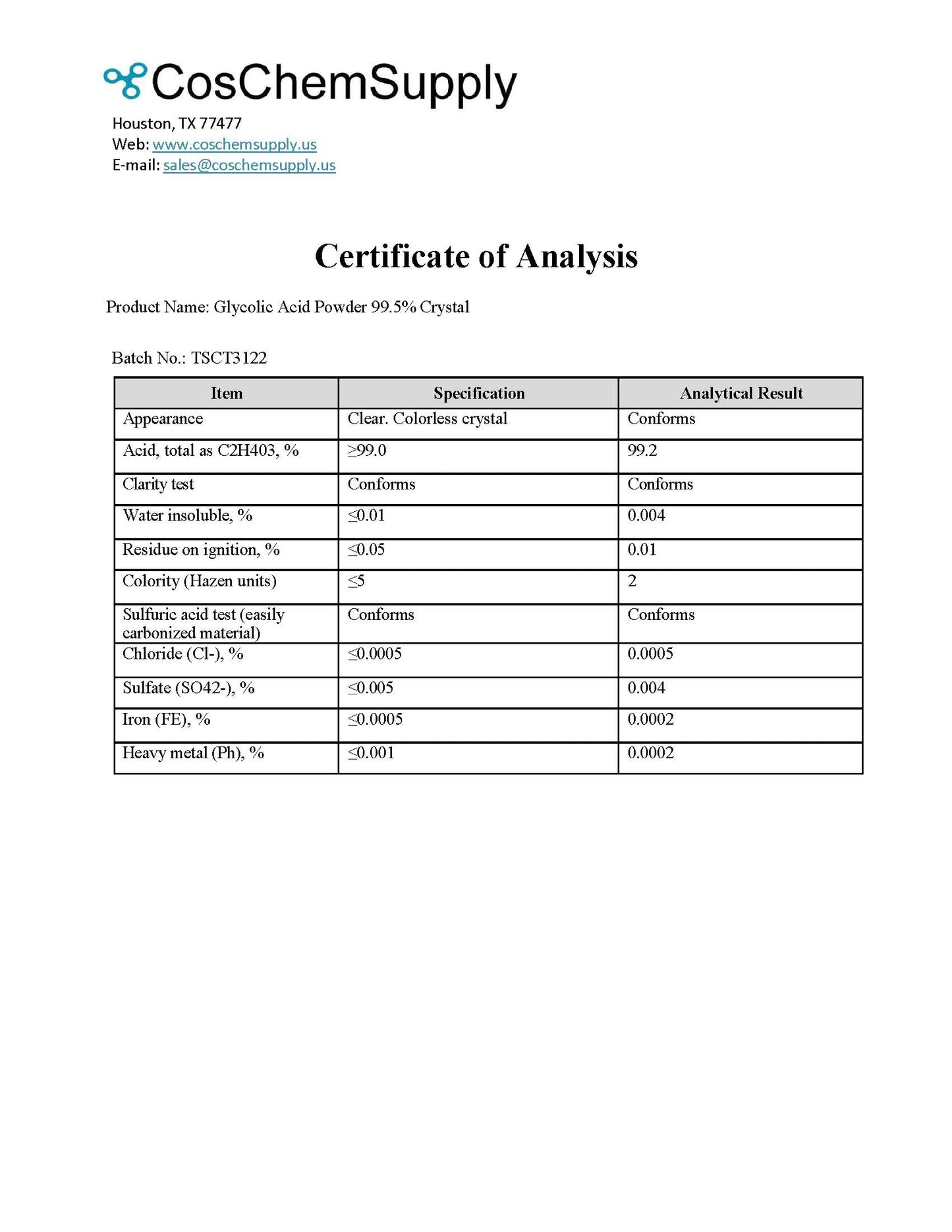 Glycolic Acid Powder 99.5% Crystal