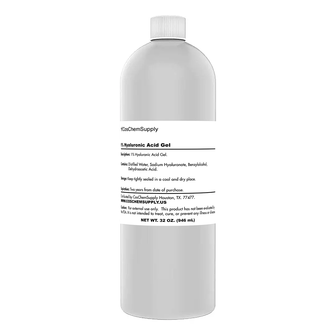 Clear, non-oily Hyaluronic Acid serum in a bottle.